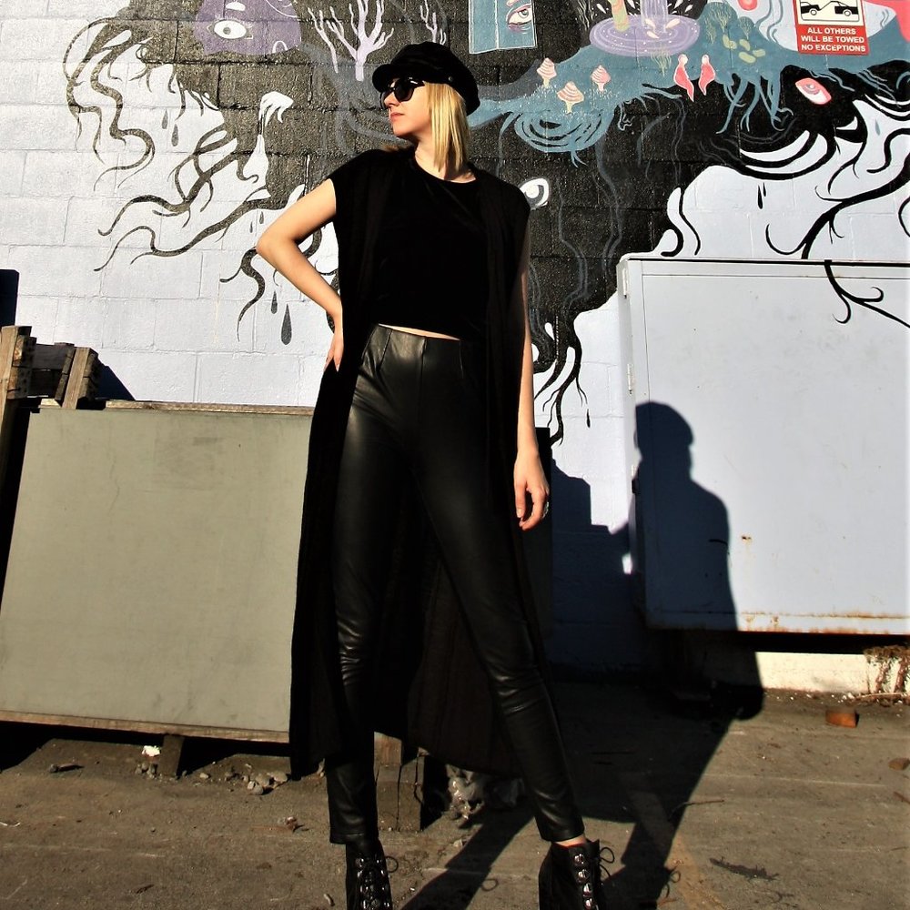 Black Knit Sleeveless Floor Length Cloak